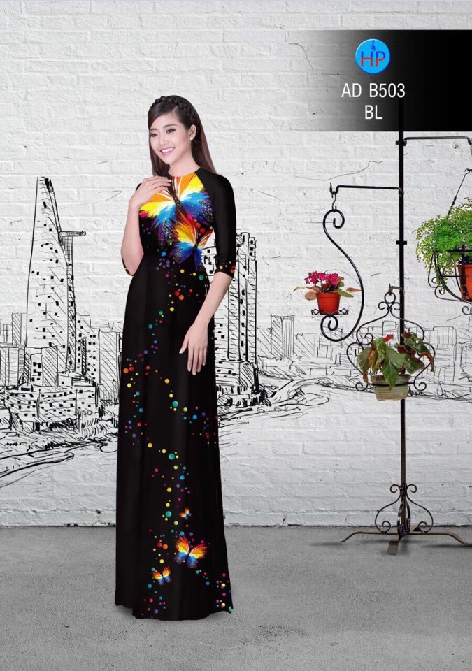 Vải áo dài hoa và bướm AD B503 - Ảnh 2