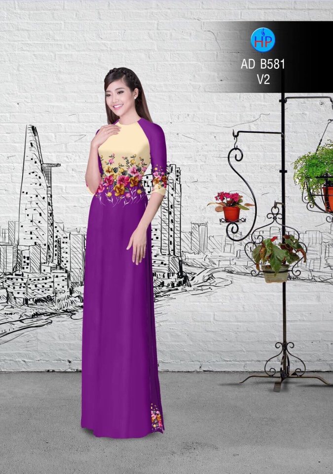 Vải áo dài hoa ngay eo AD B581 - Ảnh 2