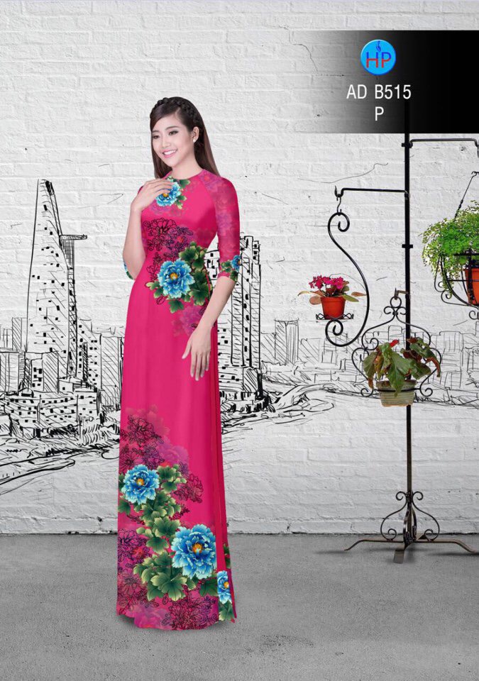 Vải áo dài hoa mẫu đơn AD B515