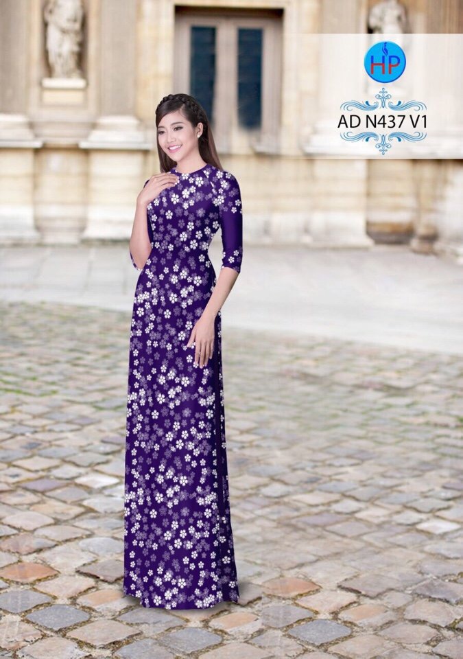 Vải áo dài hoa văn nguyên áo AD N437 - Ảnh 2