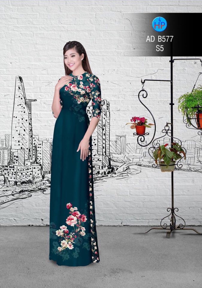 Vải áo dài hoa trên dưới AD B577