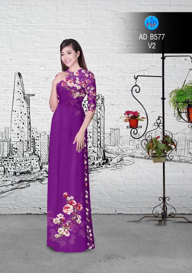 Vải áo dài hoa trên dưới AD B577 - Ảnh 3