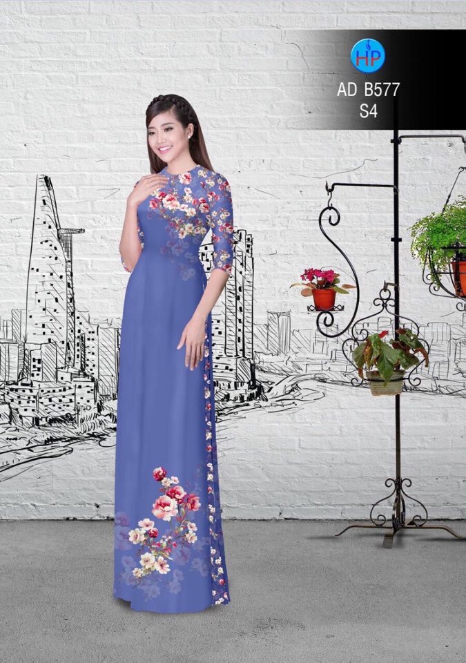 Vải áo dài hoa trên dưới AD B577 - Ảnh 2