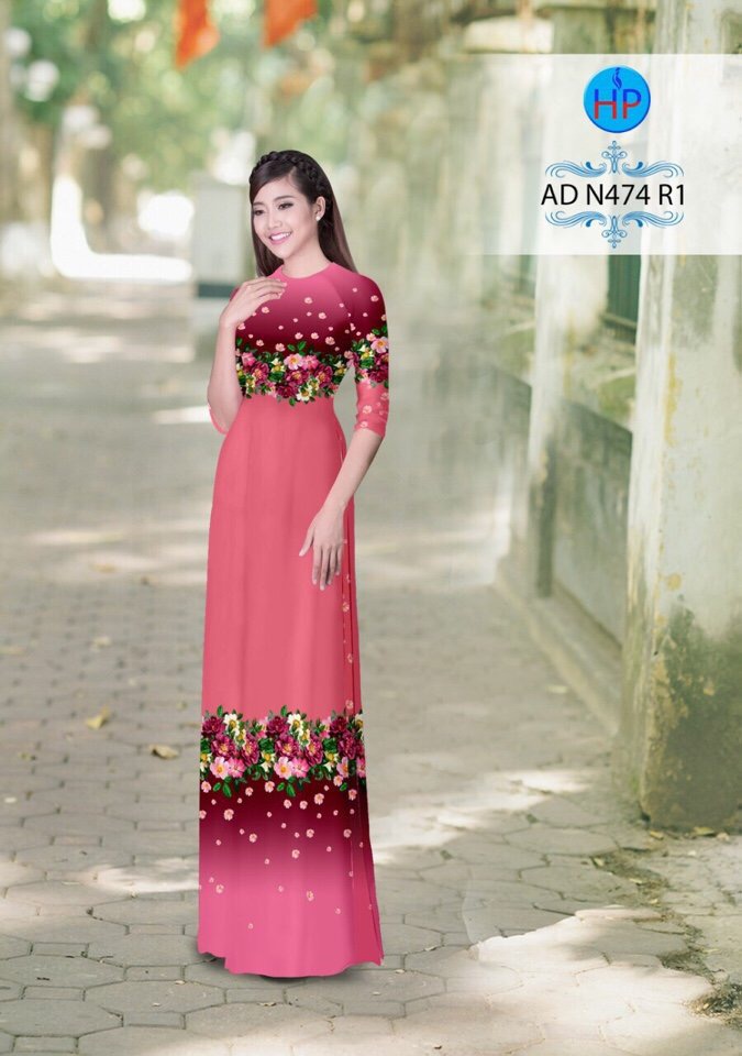 Vải áo dài hoa trên dưới AD N474