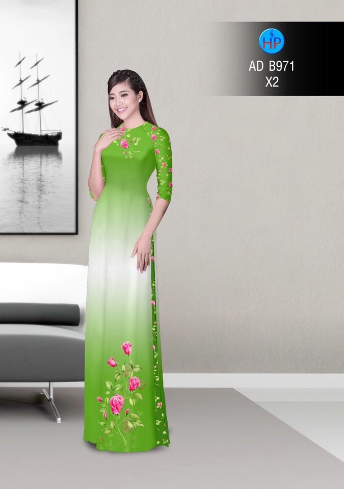 Vải áo dài hoa hồng AD B971