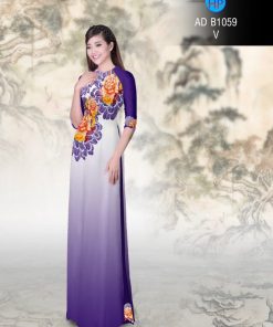 Alternative view of Vải áo dài hoa mẫu đơn AD B1059