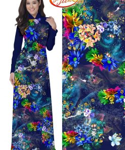 Vải áo dài lụa Thuý Nga hoa 3d HA038