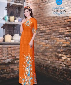 Vải áo dài hoa và bi AD N732