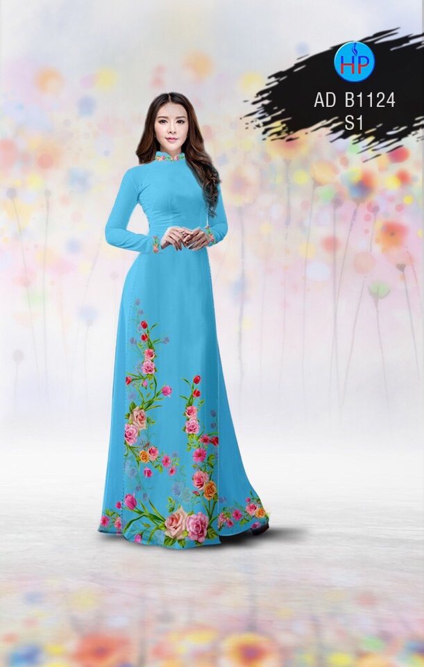 Vải áo dài hoa 3d AD B1124 - Ảnh 3