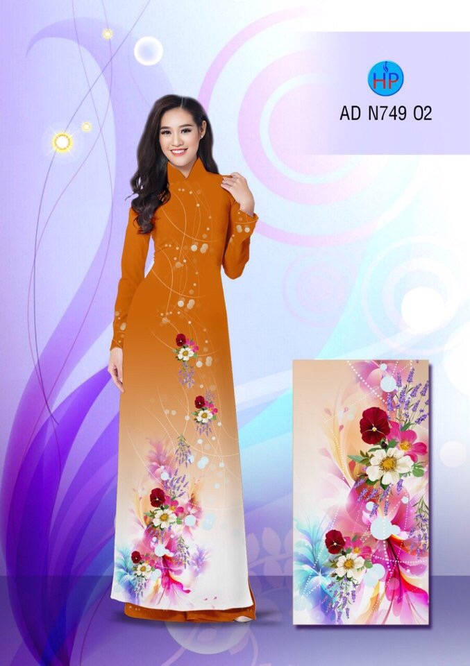 Vải áo dài hoa 3D AD N749 - Ảnh 3