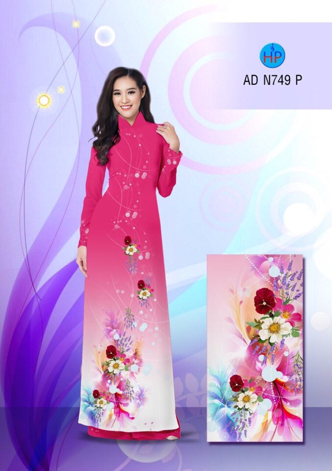 Vải áo dài hoa 3D AD N749 - Ảnh 2