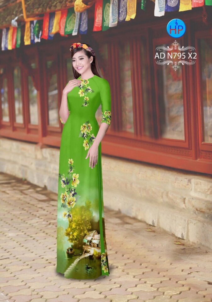 Vải áo dài phong cảnh AD N795