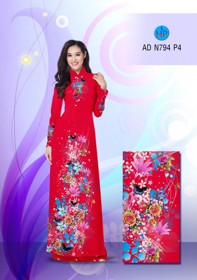Vải áo dài hoa và bướm AD N794 - Ảnh 4