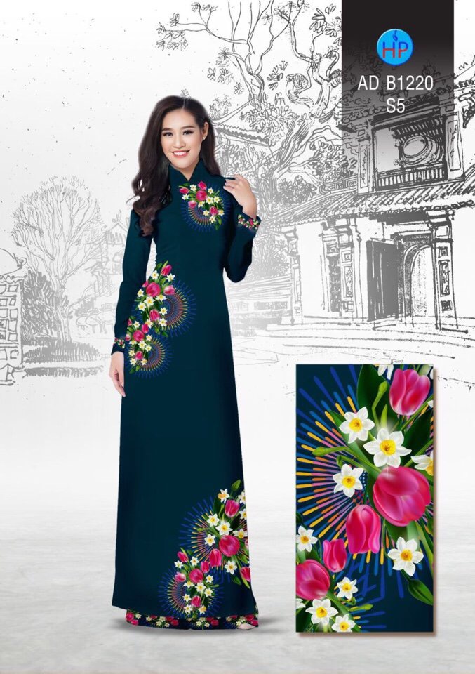 Vải áo dài hoa tulip AD B1220 - Ảnh 3