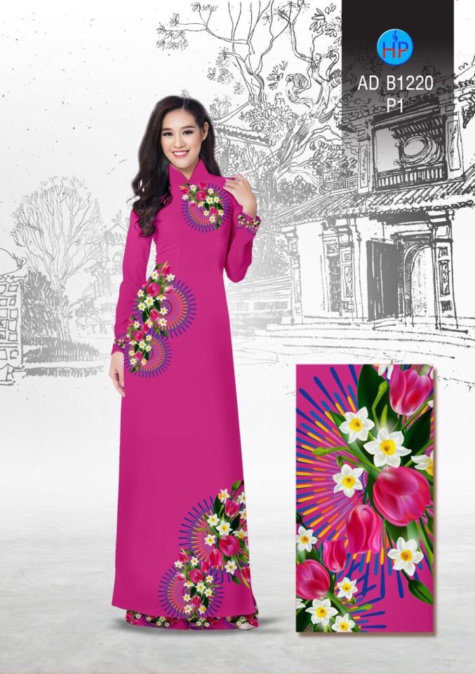 Vải áo dài hoa tulip AD B1220 - Ảnh 2