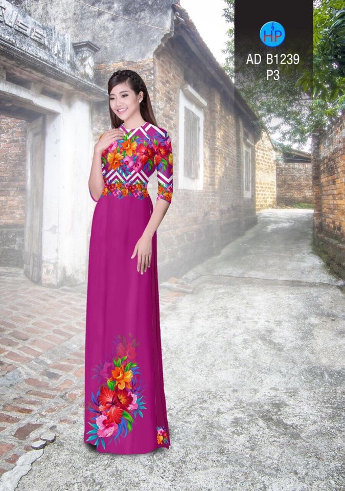 Vải áo dài hoa trên dưới AD B1239 - Ảnh 4