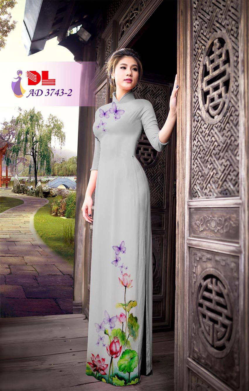Vải áo dài hoa và bướm DLAD-3743 - Ảnh 3