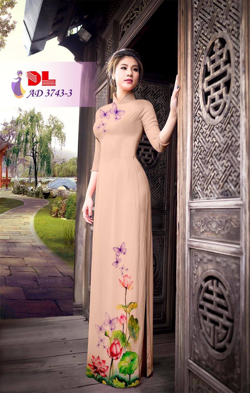 Vải áo dài hoa và bướm DLAD-3743 - Ảnh 2