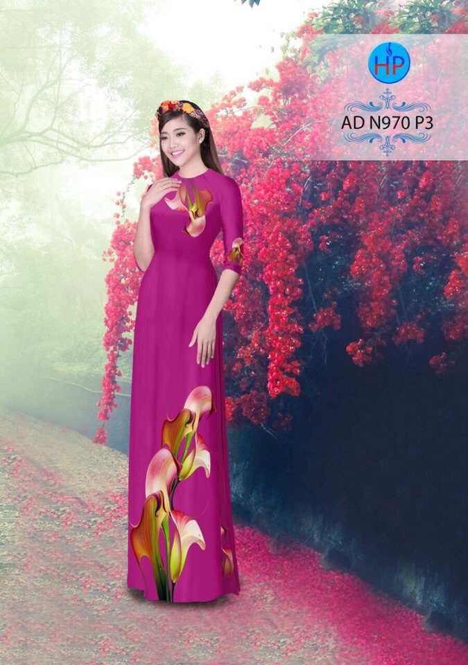 Vải áo dài hoa loa kèn AD N970 - Ảnh 3