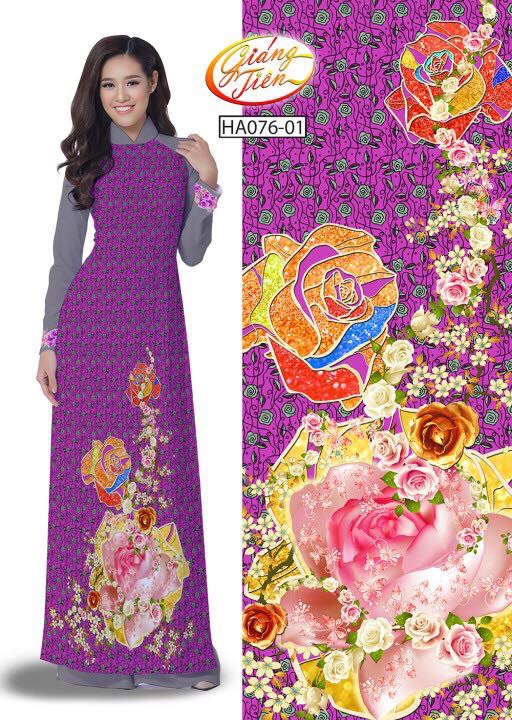 Vải áo dài lụa Thuý Nga hoa HA076 - Ảnh 3