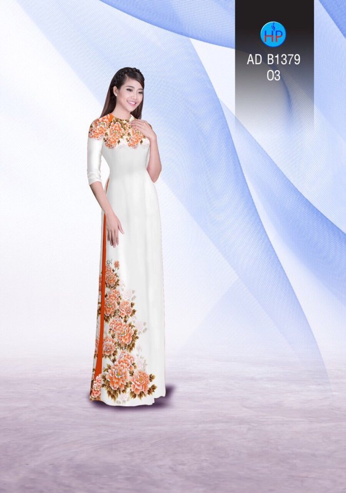Vải áo dài hoa mẫu đơn AD B1379 - Ảnh 15