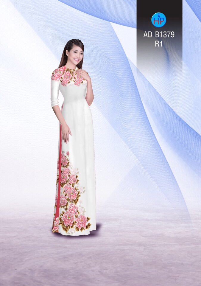 Vải áo dài hoa mẫu đơn AD B1379 - Ảnh 13