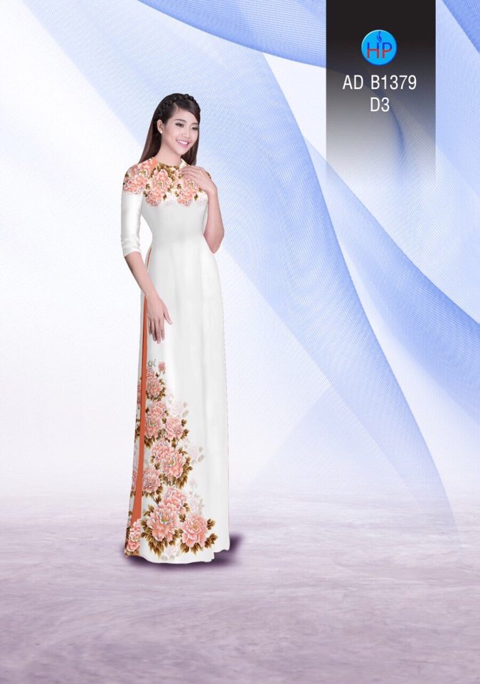 Vải áo dài hoa mẫu đơn AD B1379 - Ảnh 7