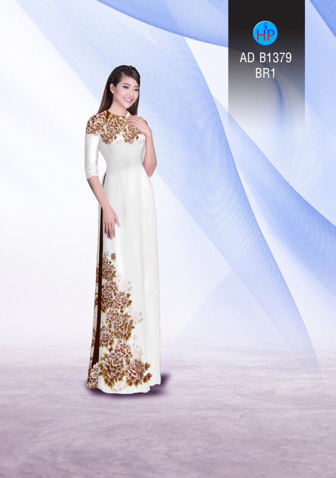 Vải áo dài hoa mẫu đơn AD B1379 - Ảnh 5