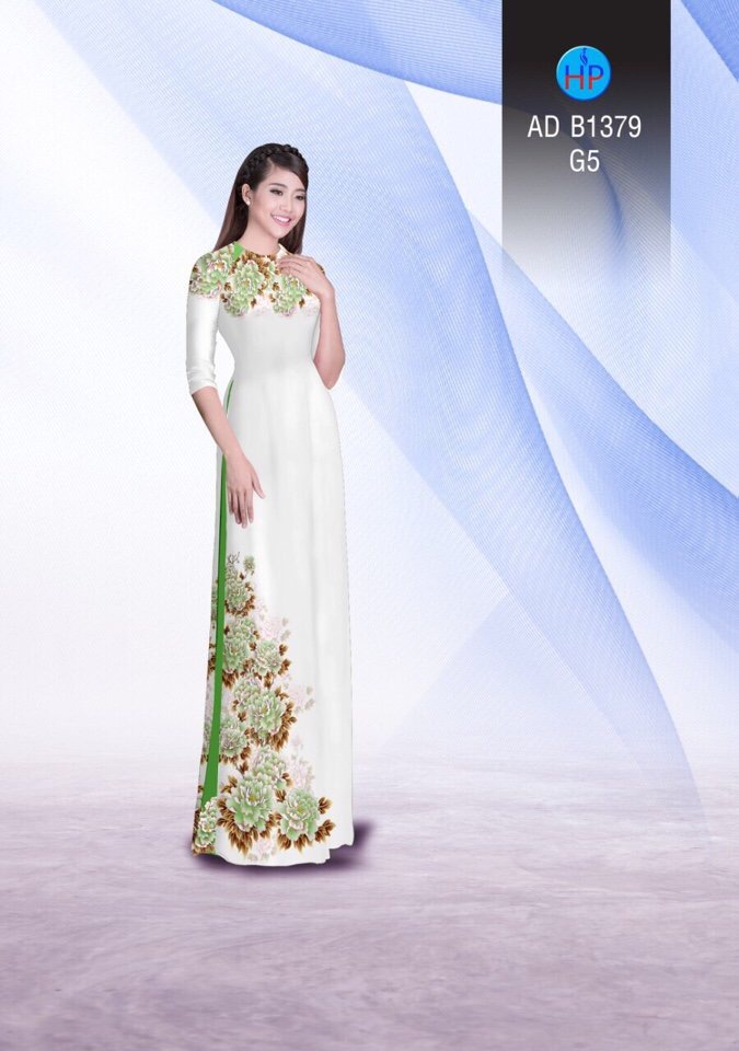 Vải áo dài hoa mẫu đơn AD B1379 - Ảnh 4