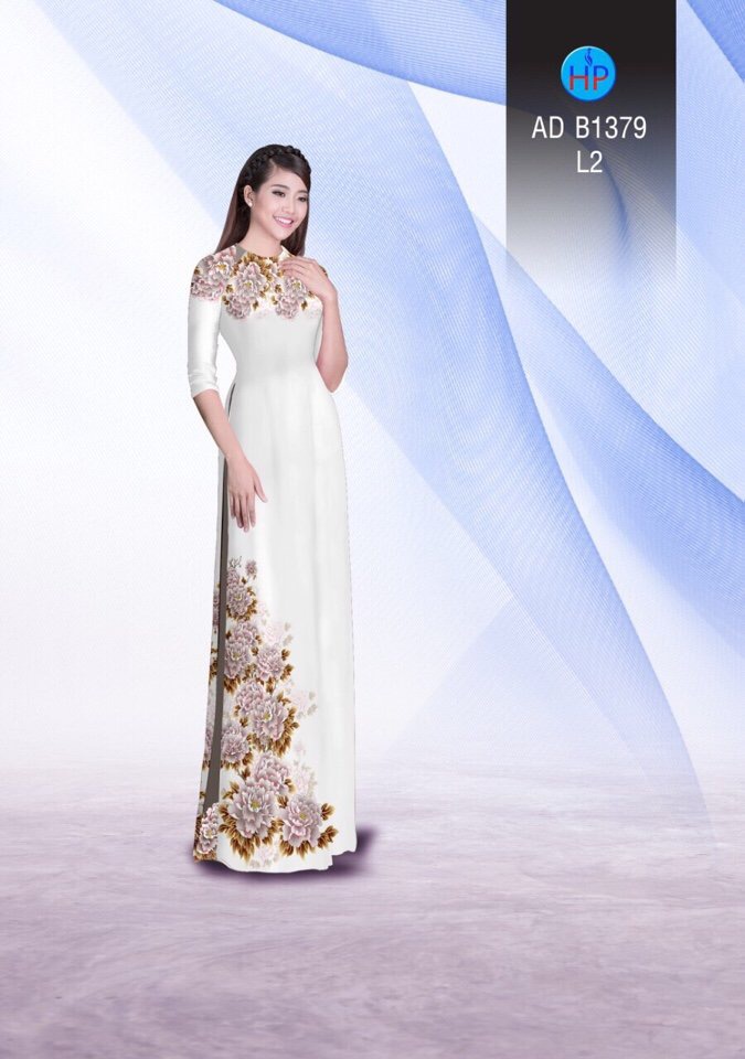 Vải áo dài hoa mẫu đơn AD B1379 - Ảnh 3