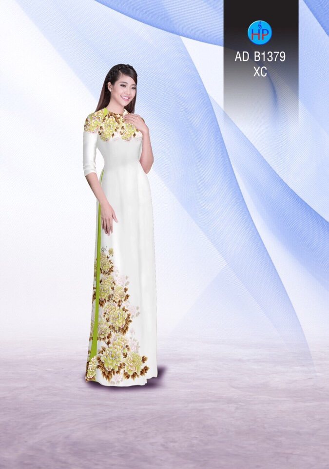 Vải áo dài hoa mẫu đơn AD B1379 - Ảnh 2