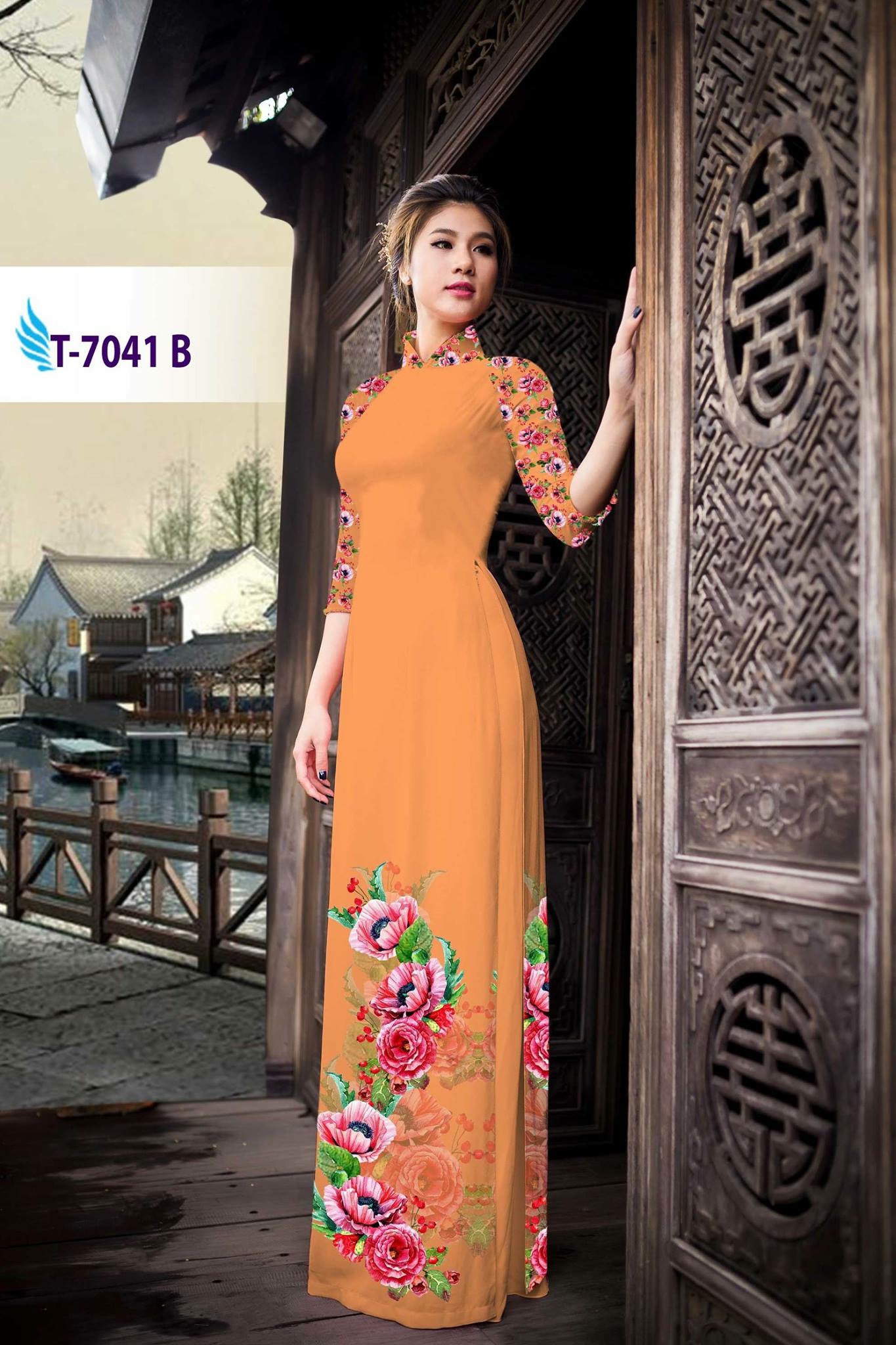 Vải áo dài hoa 3D T-7041 - Ảnh 20