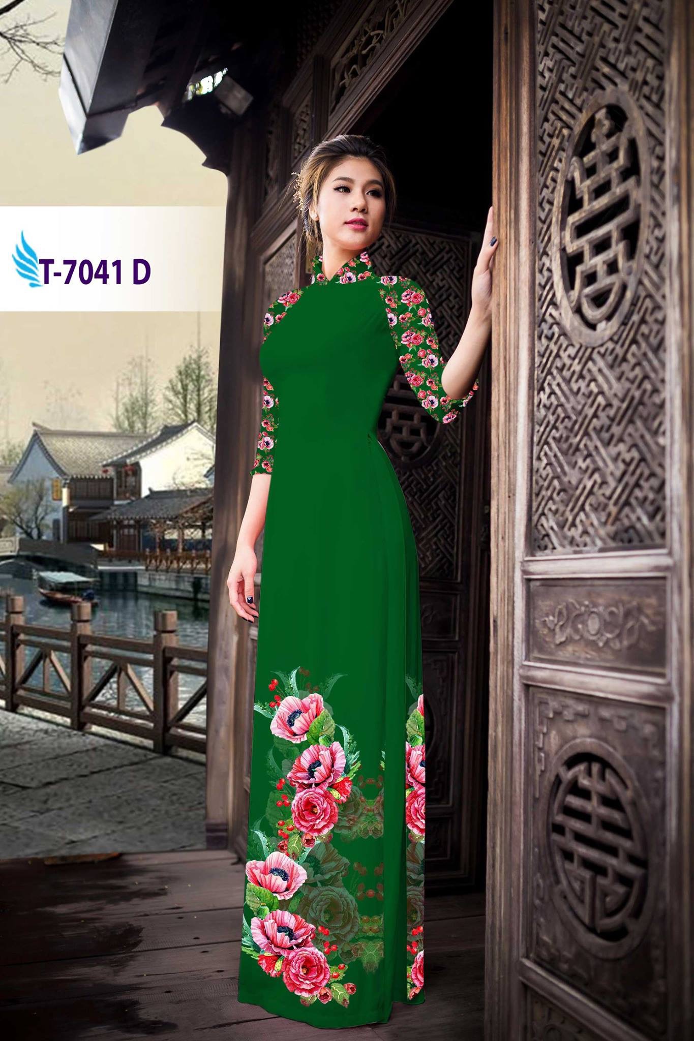 Vải áo dài hoa 3D T-7041 - Ảnh 16