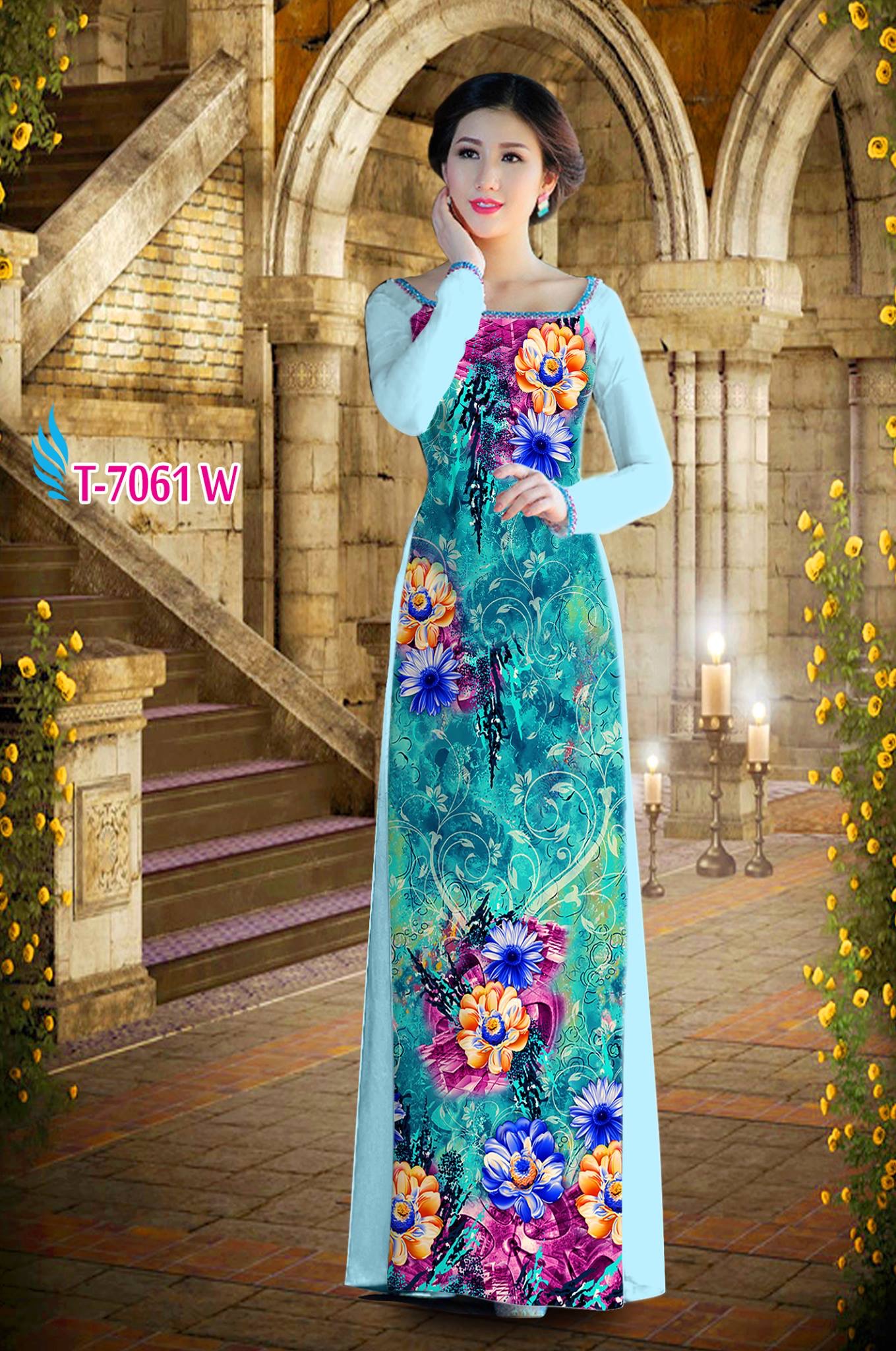 Vải áo dài hoa nguyên áo T-7061 - Ảnh 2