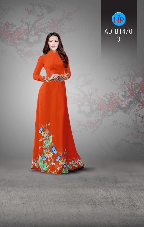 Vải áo dài hoa và bướm AD B1470