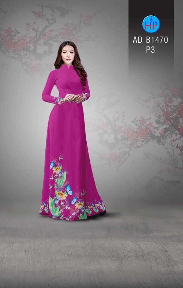 Vải áo dài hoa và bướm AD B1470 - Ảnh 3