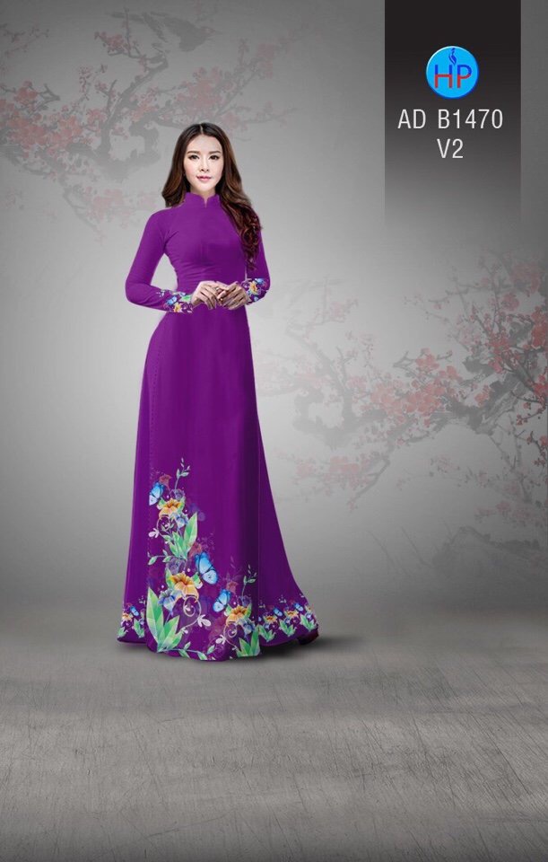 Vải áo dài hoa và bướm AD B1470 - Ảnh 2