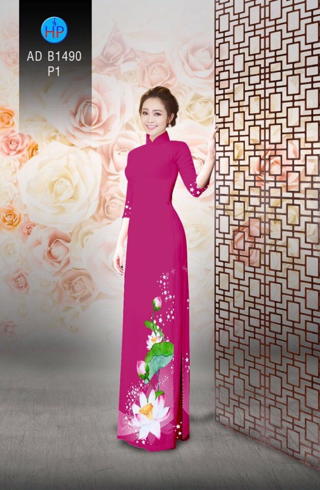 Vải áo dài hoa sen AD B1490 - Ảnh 2