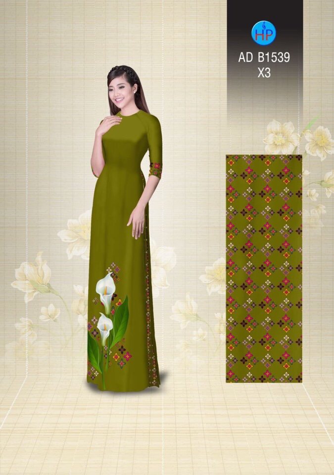 Vải áo dài hoa loa kèn AD B1539 - Ảnh 4
