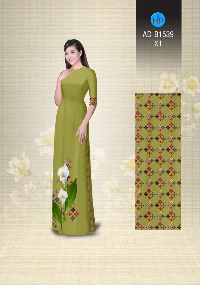 Vải áo dài hoa loa kèn AD B1539 - Ảnh 3