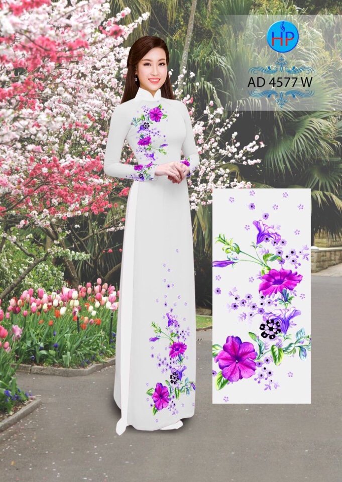 Vải áo dài hoa trên dưới AD 4577 - Ảnh 3