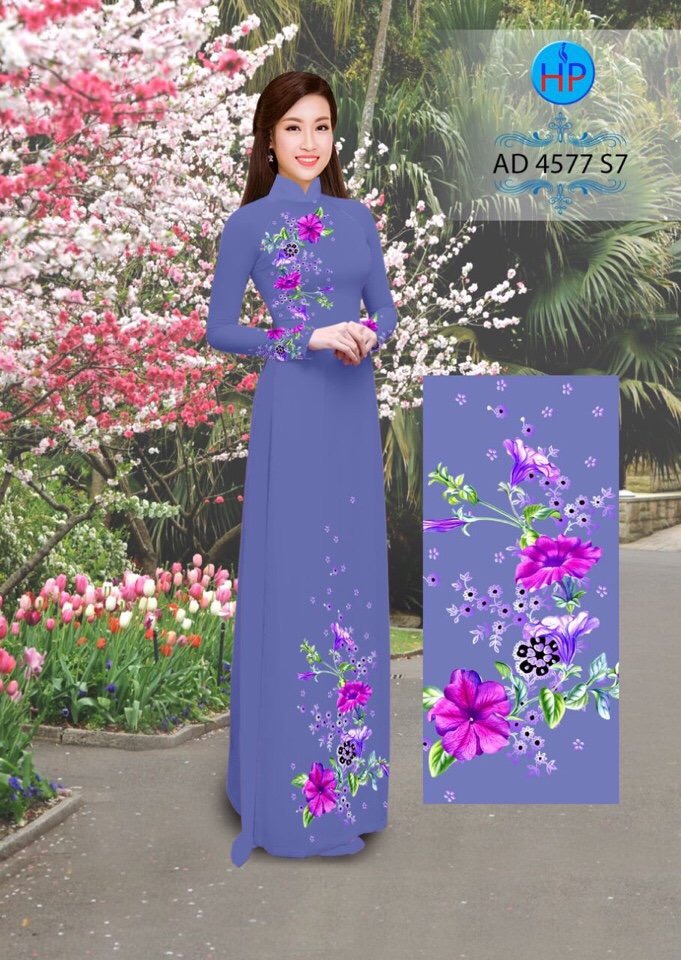 Vải áo dài hoa trên dưới AD 4577 - Ảnh 2