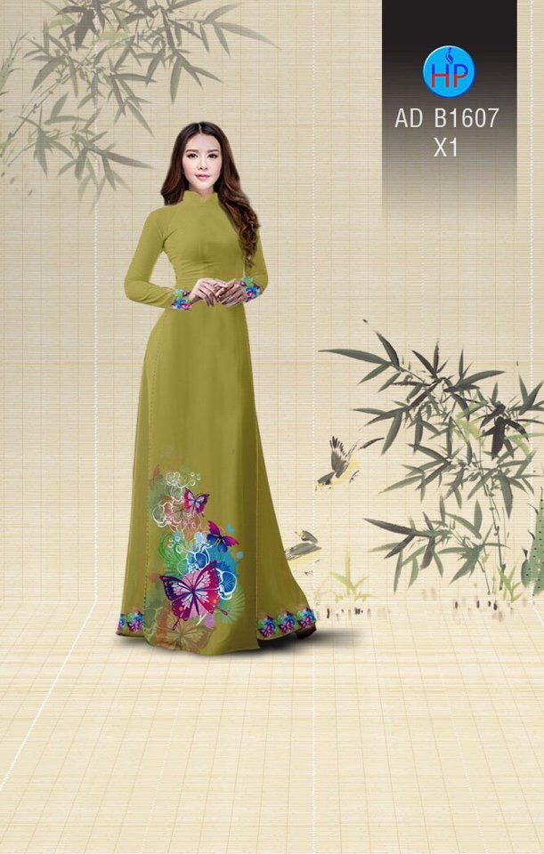 Vải áo dài hoa và bướm AD B1607 - Ảnh 2