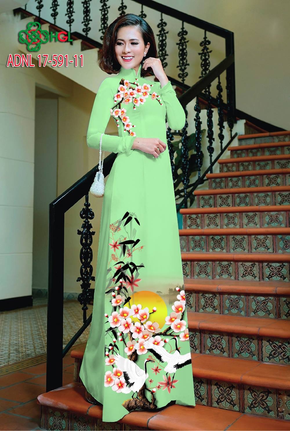 Vải áo dài hoa đào hoa mai ADNL 17-591 - Ảnh 11