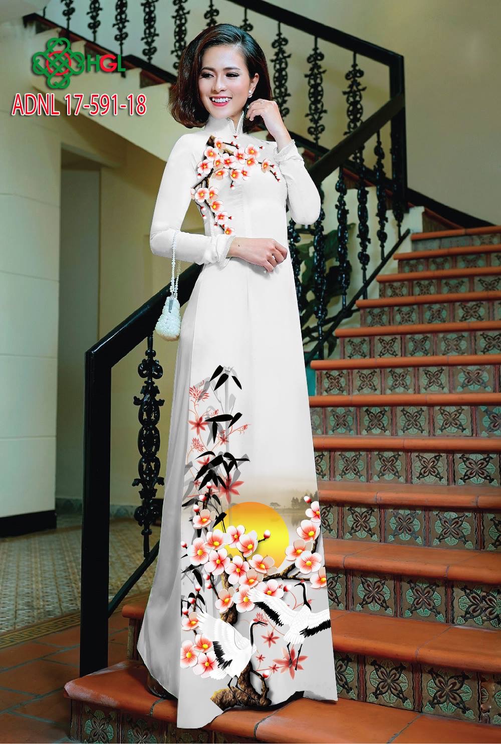 Vải áo dài hoa đào hoa mai ADNL 17-591 - Ảnh 2