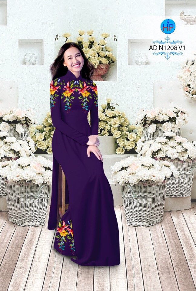 Vải áo dài hoa 3d AD N1208 - Ảnh 3
