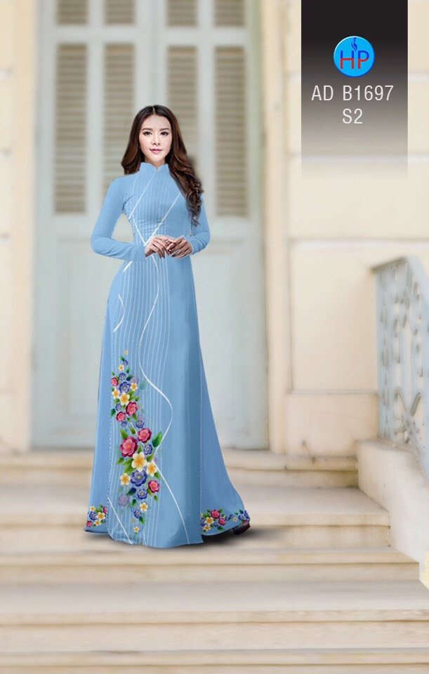 Vải áo dài hoa 3d AD B1697 - Ảnh 3