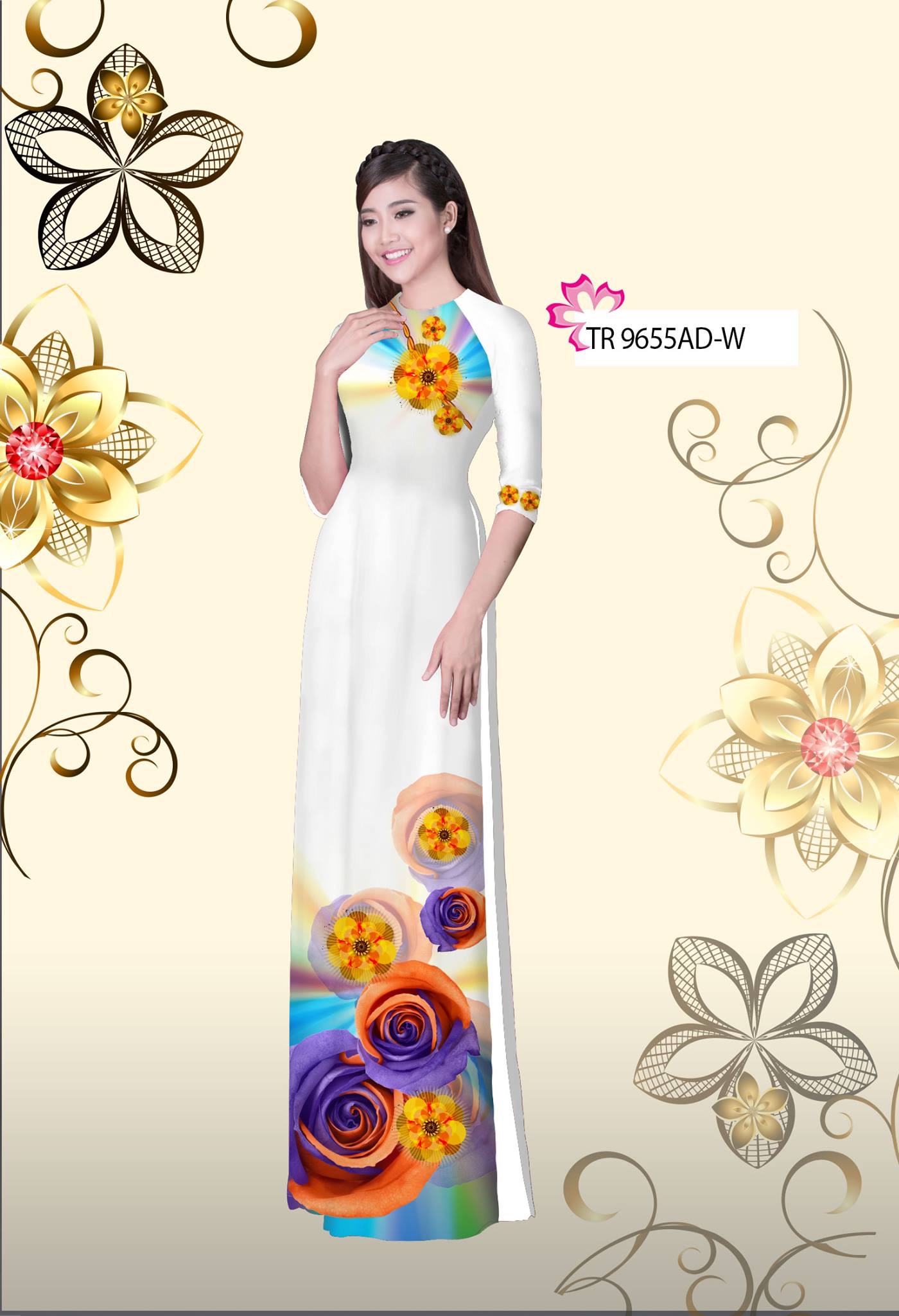 Vải áo dài hoa hồng TR9655AD - Ảnh 3