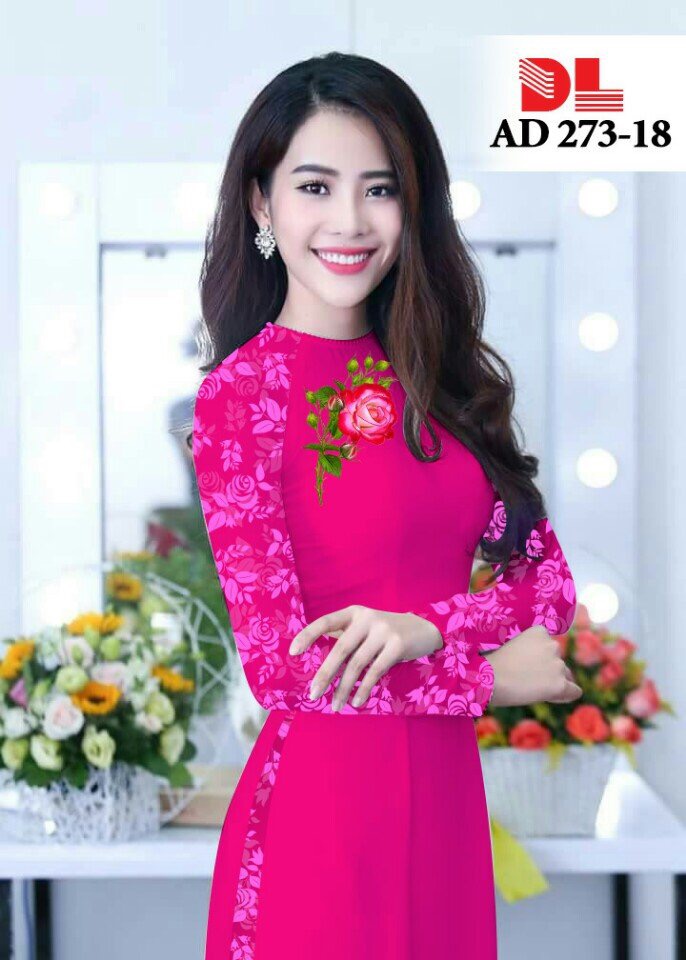 Vải áo dài hoa hồng DLAD-273 - Ảnh 13