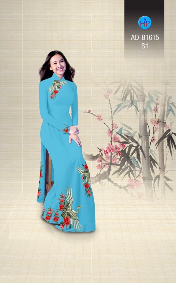 Vải áo dài hoa và hạc AD B1615 - Ảnh 2